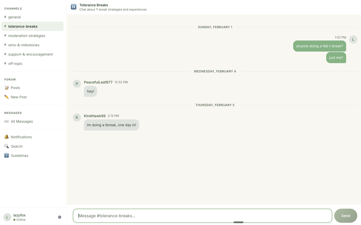 Community chat with sidebar showing channels and events